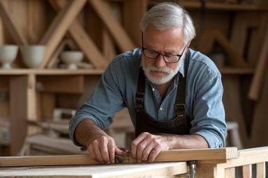 Craftsman working on furniture piece